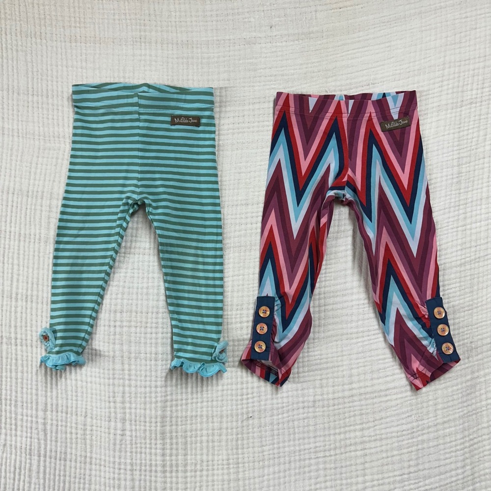 Matilda Jane Girls Leggings Set 2 Pairs Chevron Striped Ruffle 12-18 Months